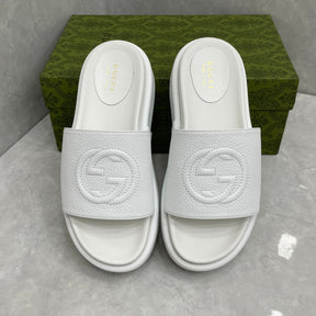 GG Platform Slider Sandal White Leather Interlocking