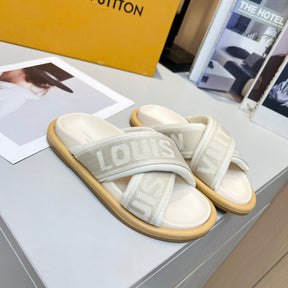 LV Off-White Leather Slide Sandal