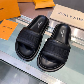 LV Black #4 Leather Slide Sandal