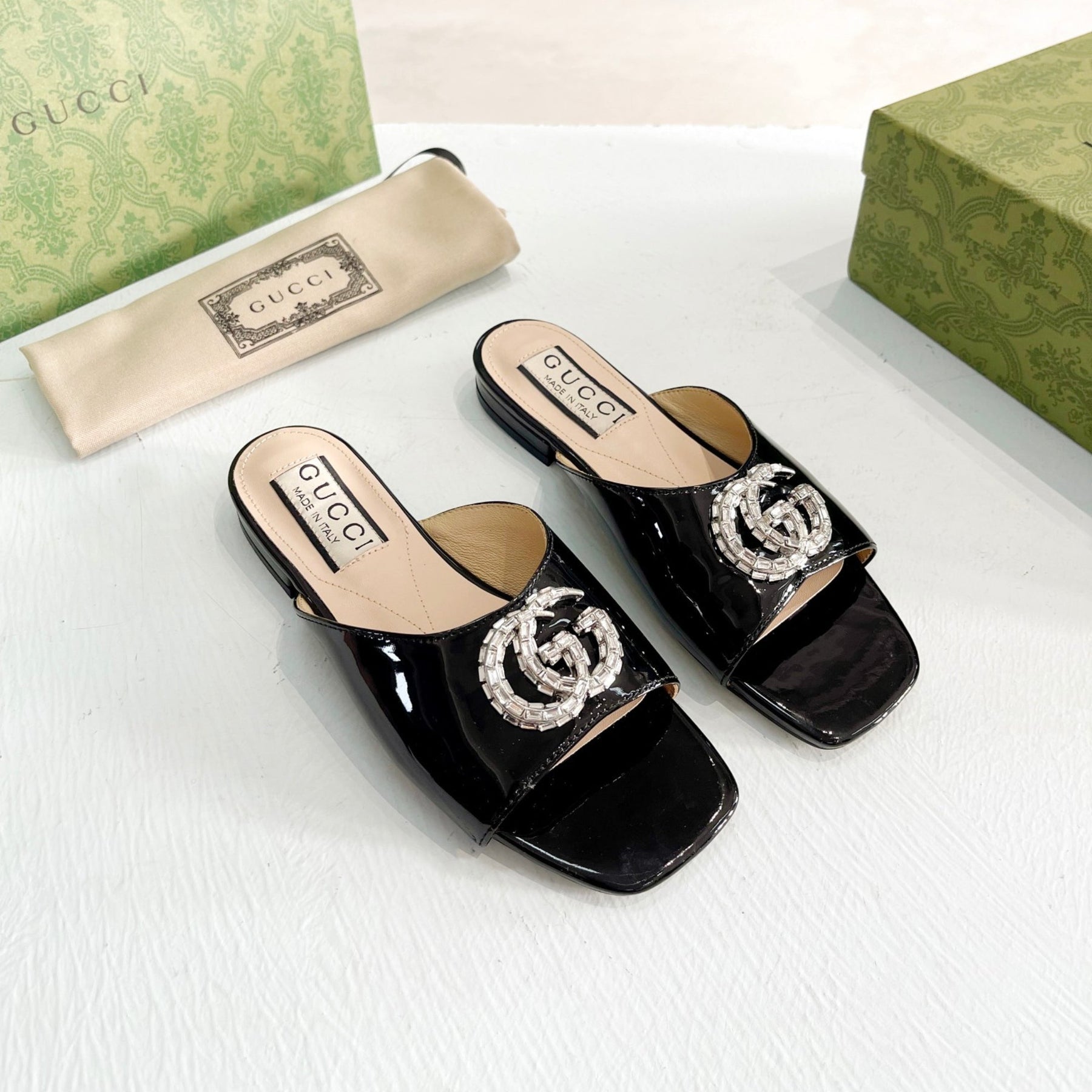 GG Flat Sandal with Double GG Black