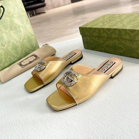 GG Flat Sandal with Double GG Gold