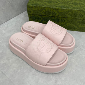 GG Platform Slider Sandal Pink Leather Interlocking