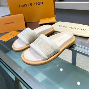 LV Off White 2 Leather Slide Sandal