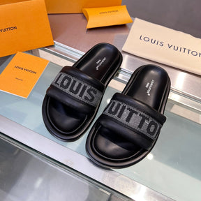 LV Black #3 Leather Slide Sandal