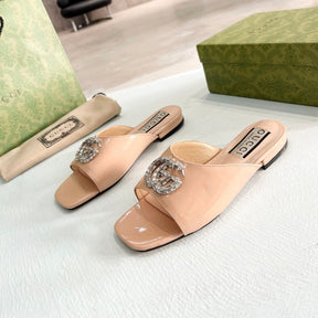 Beige GG flat sandal with Double GG