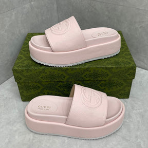 GG Platform Slider Sandal Pink Leather Interlocking