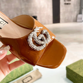 GG Flat Sandal with Double GG Brown