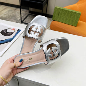 GG Leather Sandal with GG Silver Interlocking