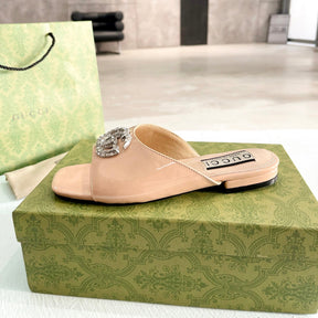 Beige GG flat sandal with Double GG