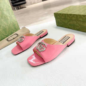 GG Flat Sandal with Double GG Pink