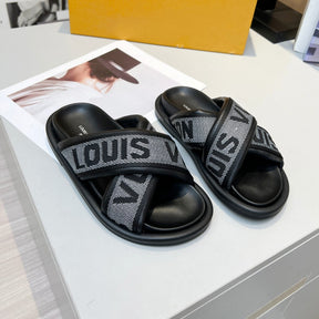 LV Black #2 Leather Slide Sandal