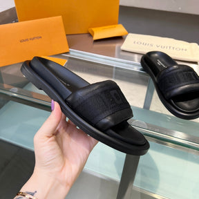 LV Black #4 Leather Slide Sandal