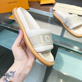 LV Off White 2 Leather Slide Sandal
