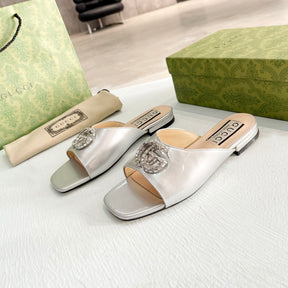 GG Flat Sandal with Double GG Silver