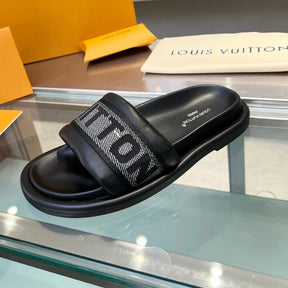 LV Black #3 Leather Slide Sandal