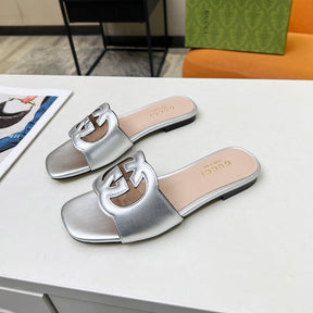 GG Leather Sandal with GG Silver Interlocking