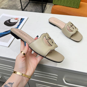GG Leather Sandal with Beige GG Interlocking