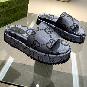 GG Platform Slider Sandal Gray with Print