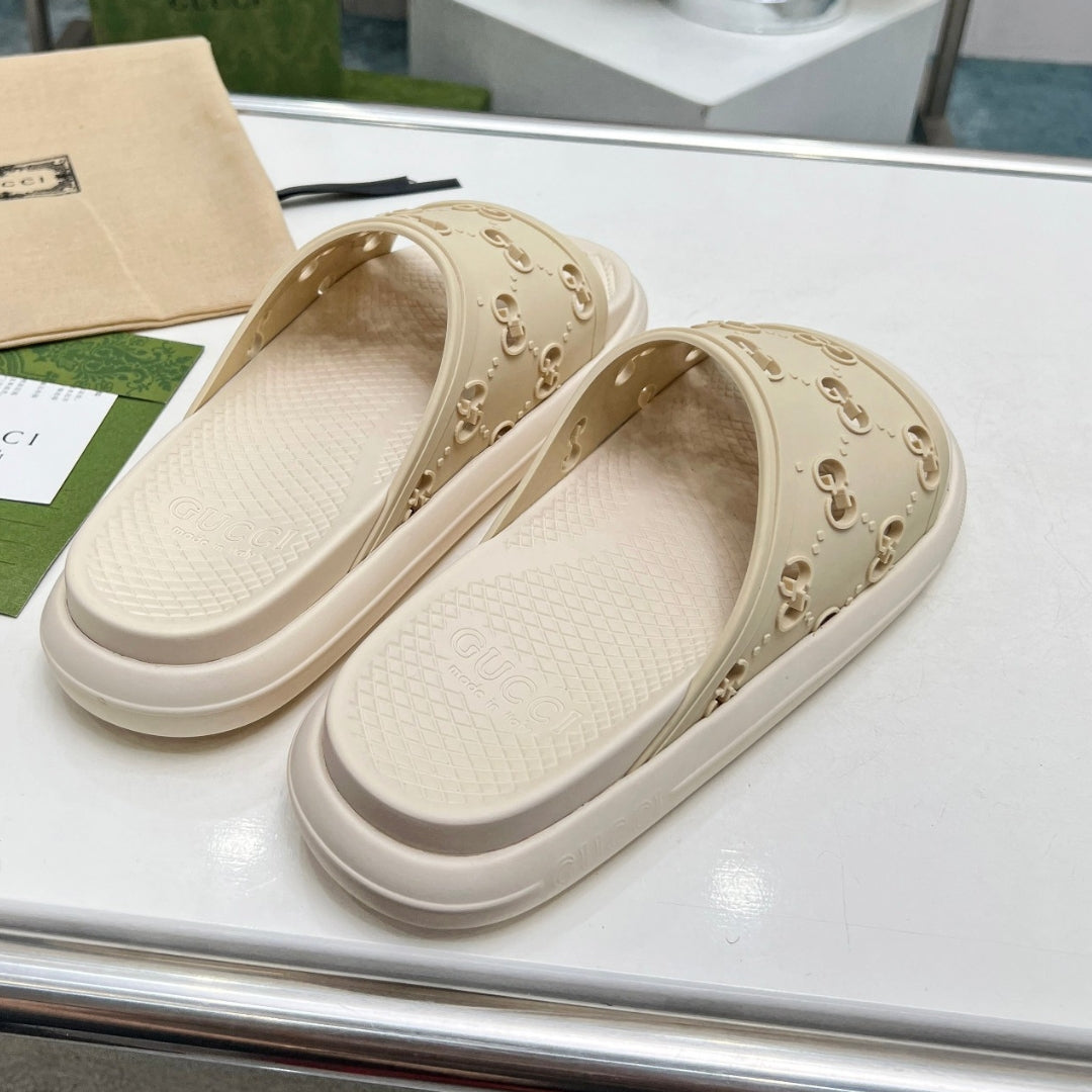 Beige GG Slide Flip Flops Details