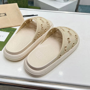 Beige GG Slide Flip Flops Details