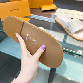LV Off White 2 Leather Slide Sandal