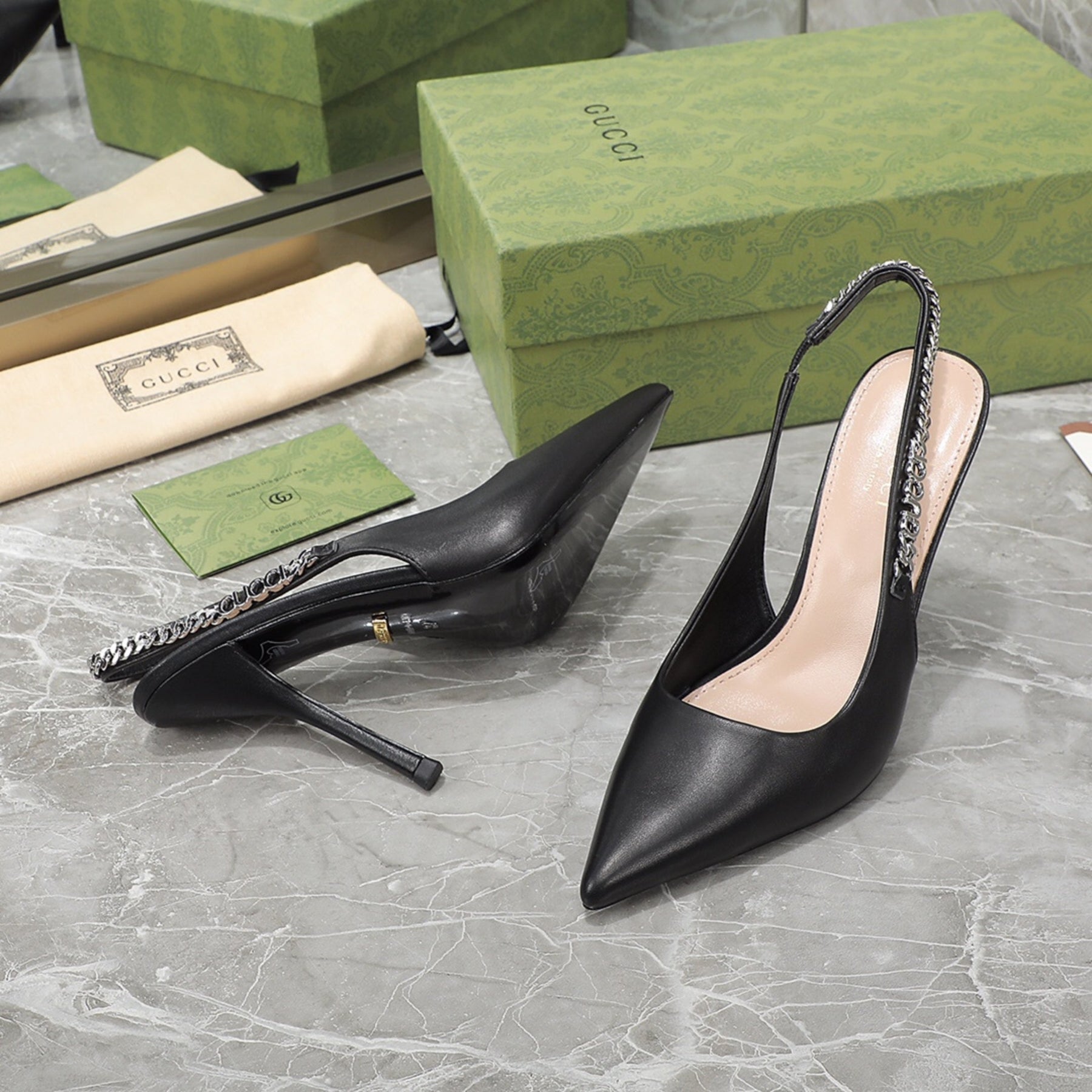 GG Scarpin Signoria Black Sandal with 105mm heel