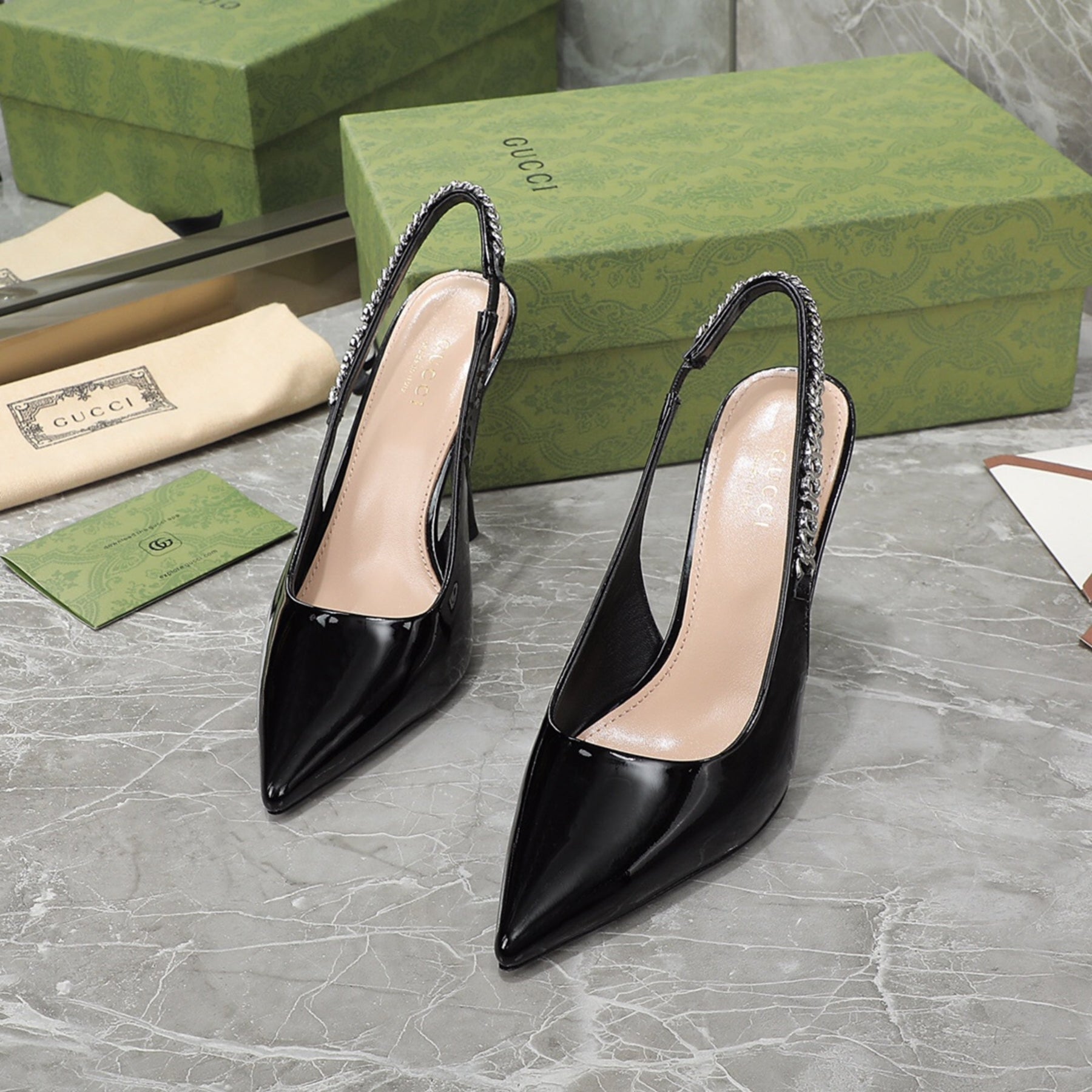 GG Scarpin Signoria Black Plain Sandal with 105mm heel