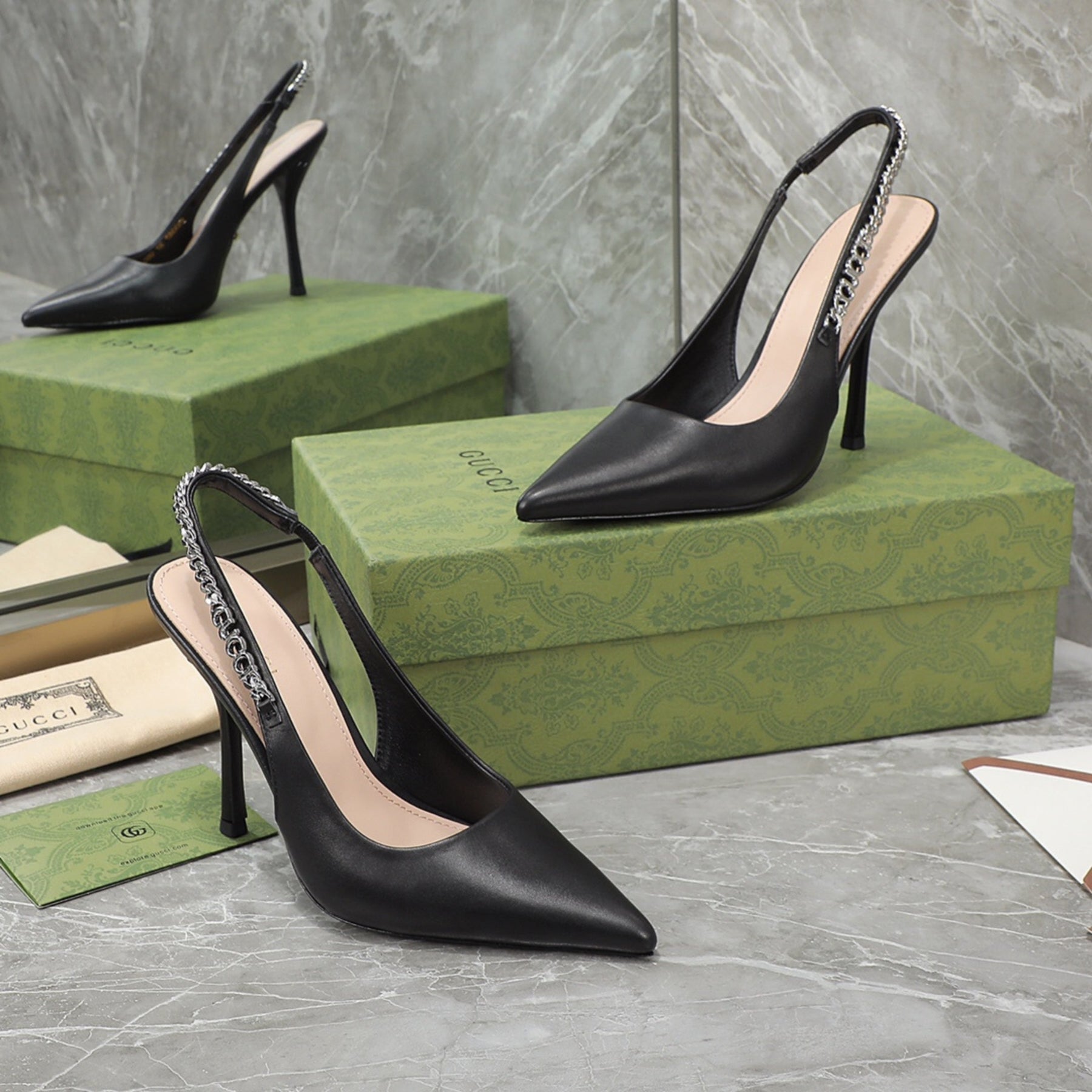 GG Scarpin Signoria Black Sandal with 105mm heel