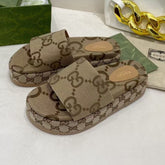 GG Platform Slider Sandal with Beige Print