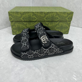 GG Slider Sandal with Double in black with gray details
