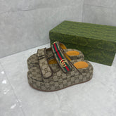 GG Platform Slider Sandal with Double Beige