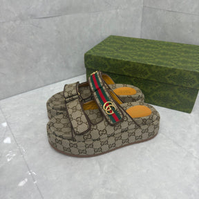 GG Platform Slider Sandal with Double Beige