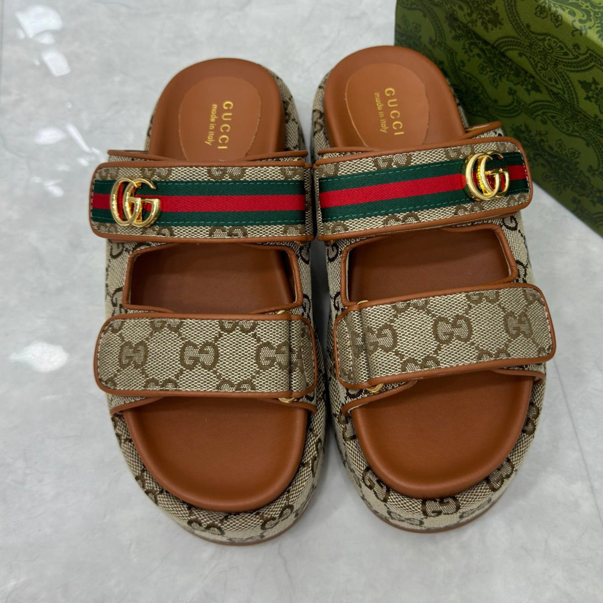GG Platform Slider Sandal with Double Beige and Brown
