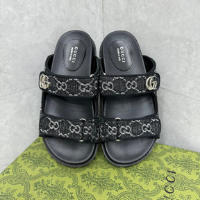 GG Slider Sandal with Double in black with gray details