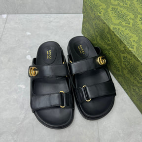 GG Slider Sandal with Double Black Leather