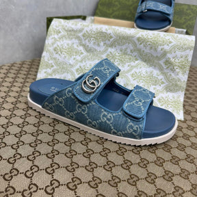 GG Slider Sandal with Double GG Blue