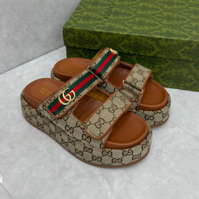 GG Platform Slider Sandal with Double Beige and Brown