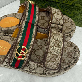 GG Platform Slider Sandal with Double Beige