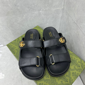 GG Slider Sandal with Double Black Leather