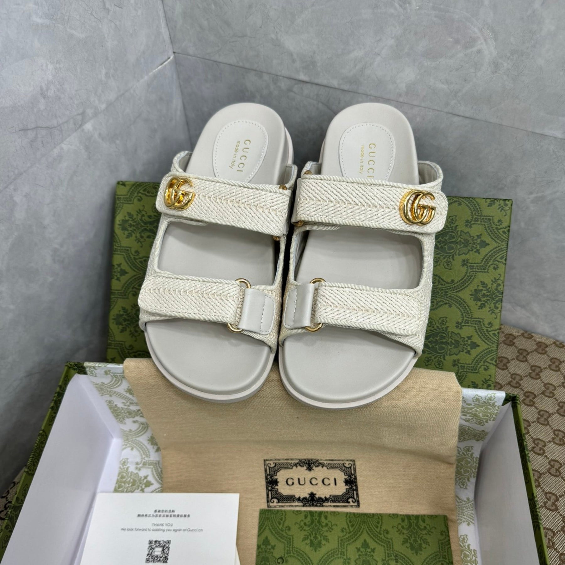 GG Slider Sandal with Double White