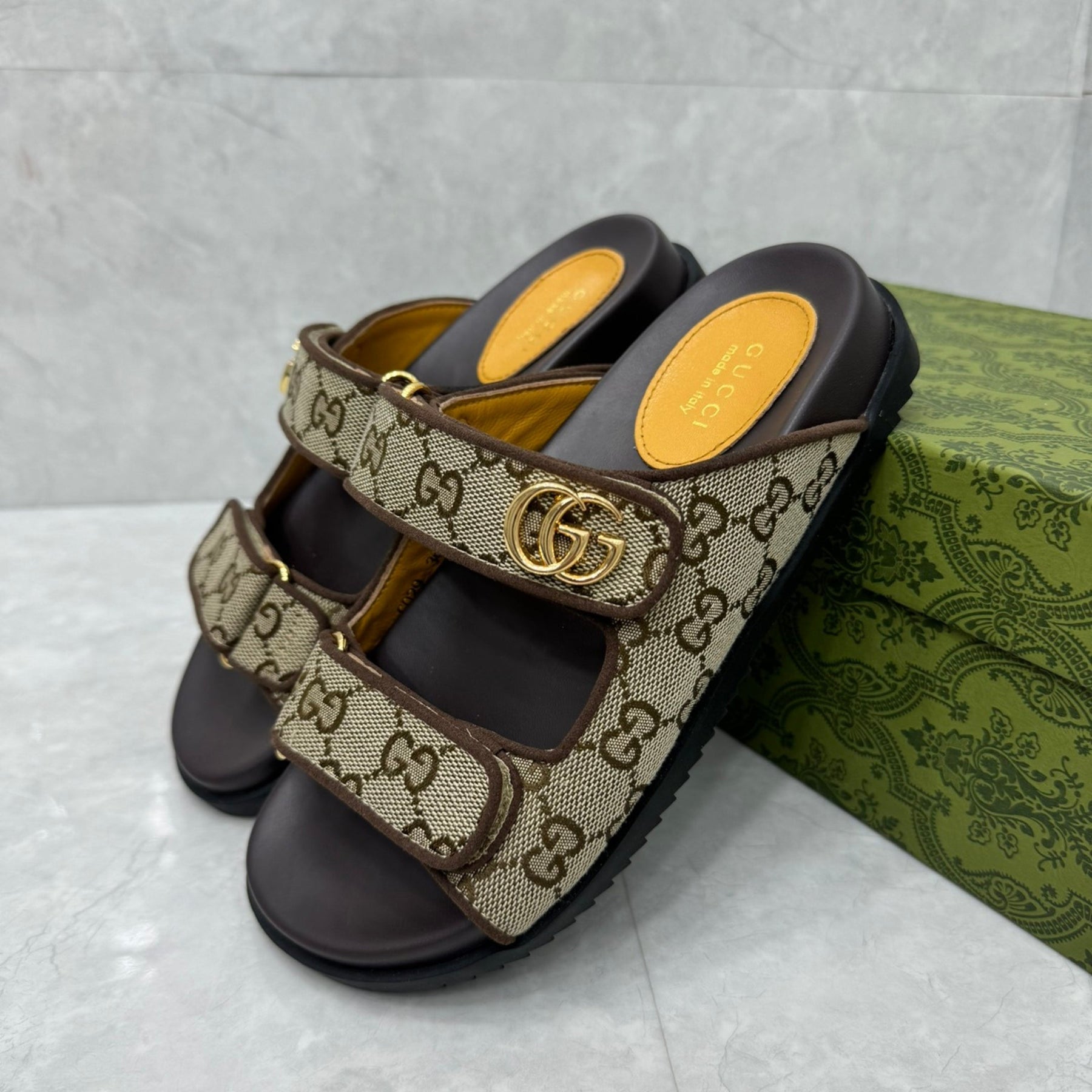 GG Slider Sandal with Double Beige and Black