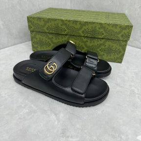 GG Slider Sandal with Double Black Leather