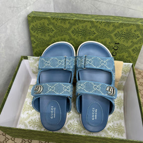 GG Slider Sandal with Double GG Blue