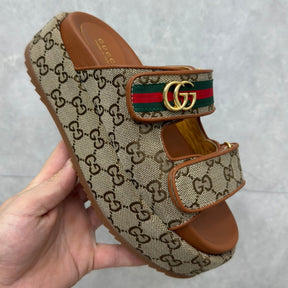 GG Platform Slider Sandal with Double Beige and Brown