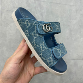 GG Slider Sandal with Double GG Blue