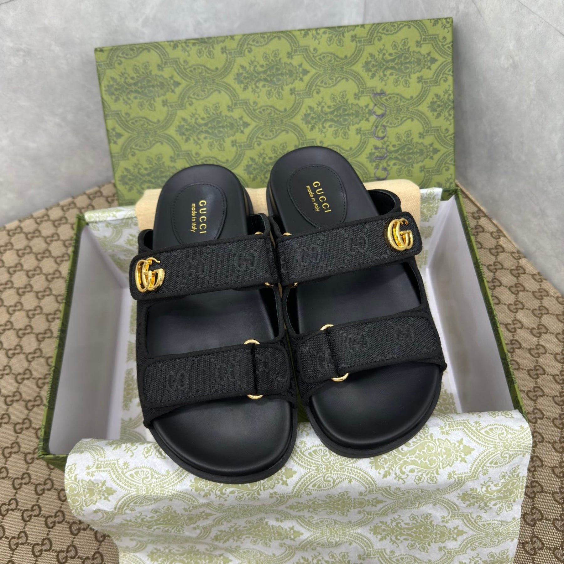 GG Slider Sandal with Double with black