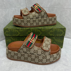 GG Platform Slider Sandal with Double Beige and Brown