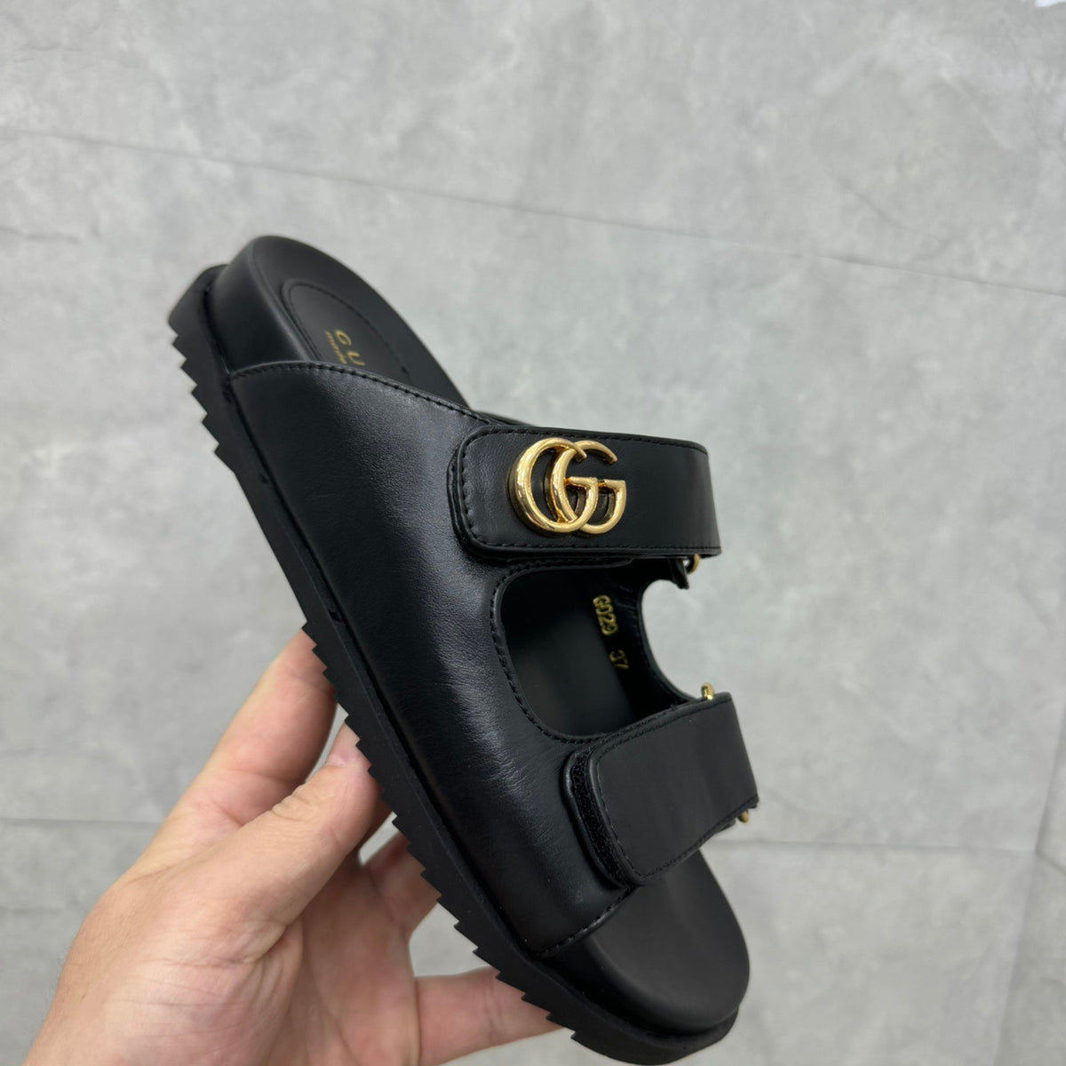 GG Slider Sandal with Double Black Leather