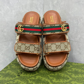 GG Platform Slider Sandal with Double Beige and Brown