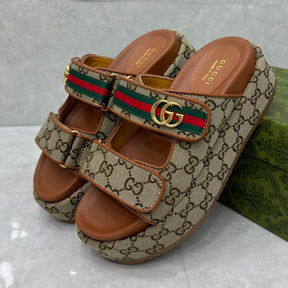 GG Platform Slider Sandal with Double Beige and Brown